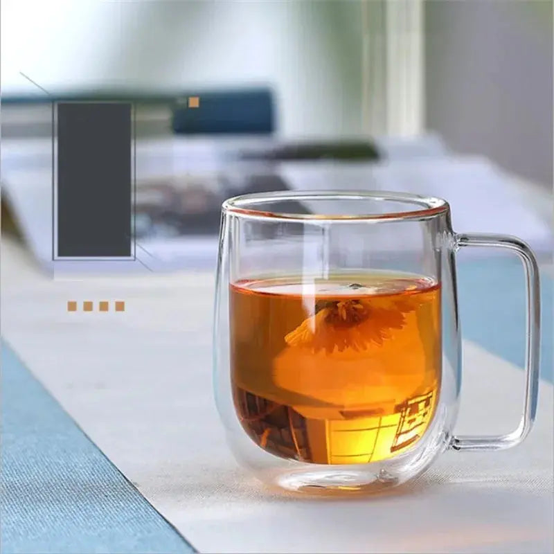 150-350ml Heat Resistant High Borosilicate Glass Mug Double Wall Glass Coffee Cup with Handle Milk Water Cup Clear Cups Gift EaseYourDay