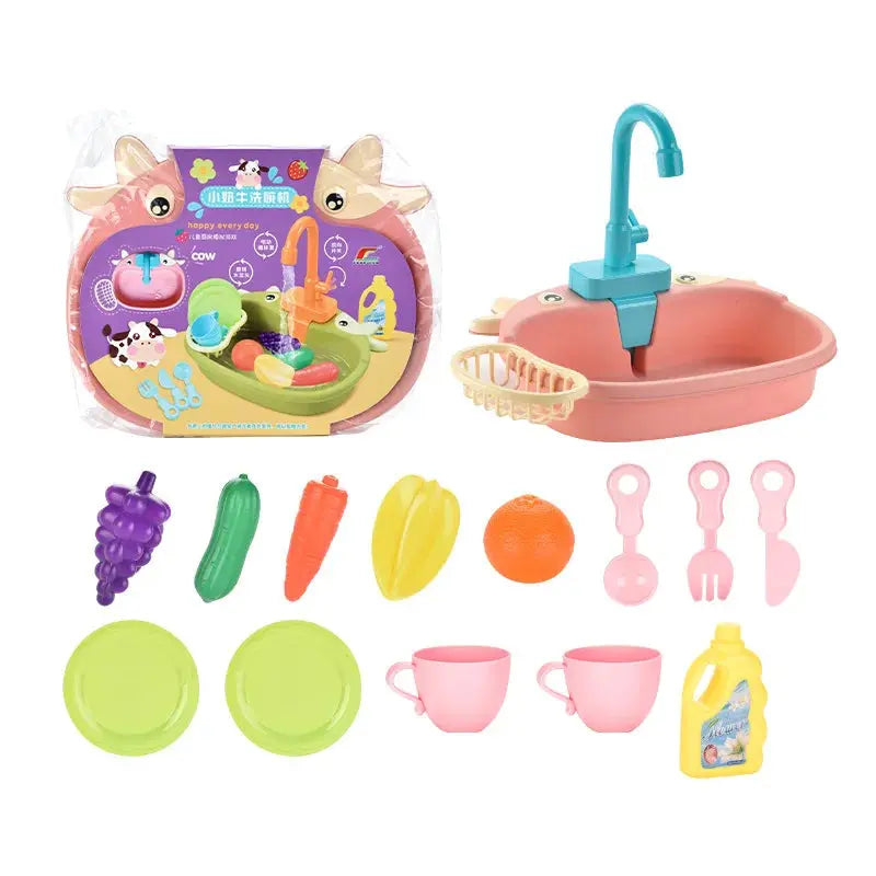 Kids Kitchen Sink Toys Simulation Electric Dishwasher Mini Kitchen Food Pretend Play House Toy Set Children Role Play Girl Toys EaseYourDay