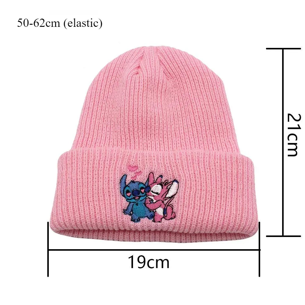 Stitch Knit Hat Cartoon Embroidered Benie Cap Cute Unisex Warm Stretchy Hats Christmas Gift for Adult Kids Outdoor Thermal Caps EaseYourDay