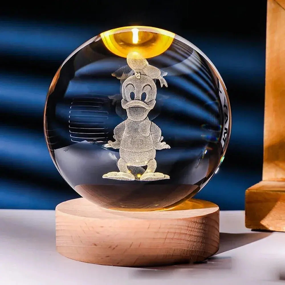 Hot 6cm 3D Crystal Ball Stitch Pikachu Doraemon A Dream Hello Kitty Crystal Planet Night Light Laser Carving Children's Gifts EaseYourDay