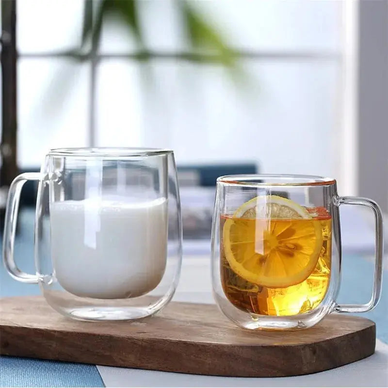 150-350ml Heat Resistant High Borosilicate Glass Mug Double Wall Glass Coffee Cup with Handle Milk Water Cup Clear Cups Gift EaseYourDay